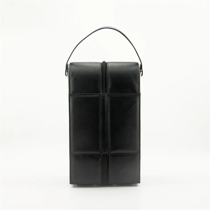 Black Leather Wine Bottle Carrier