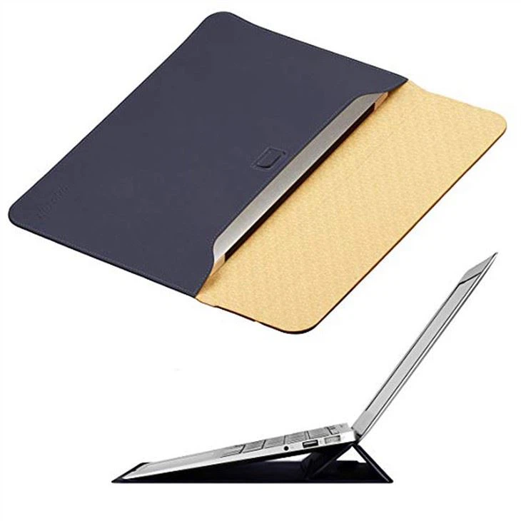  	 leather laptop sleeve with stand